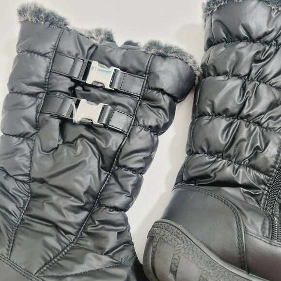 Totes Ankle Rain Boots Side Buckle & Zip Round Toe Fax Fur Solid Black 10M - Picture 4 of 7